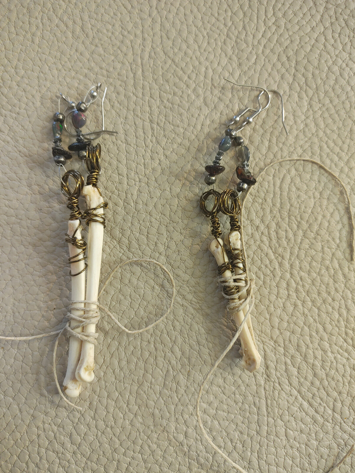 Red Fox Bone Earrings with Baltic Amber and Black Diamonds - Ethically Sourced