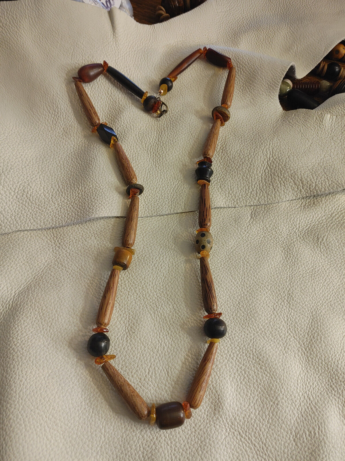 Water Buffalo Horn and Baltic Amber Necklace - Natural Coconut Shell Accents