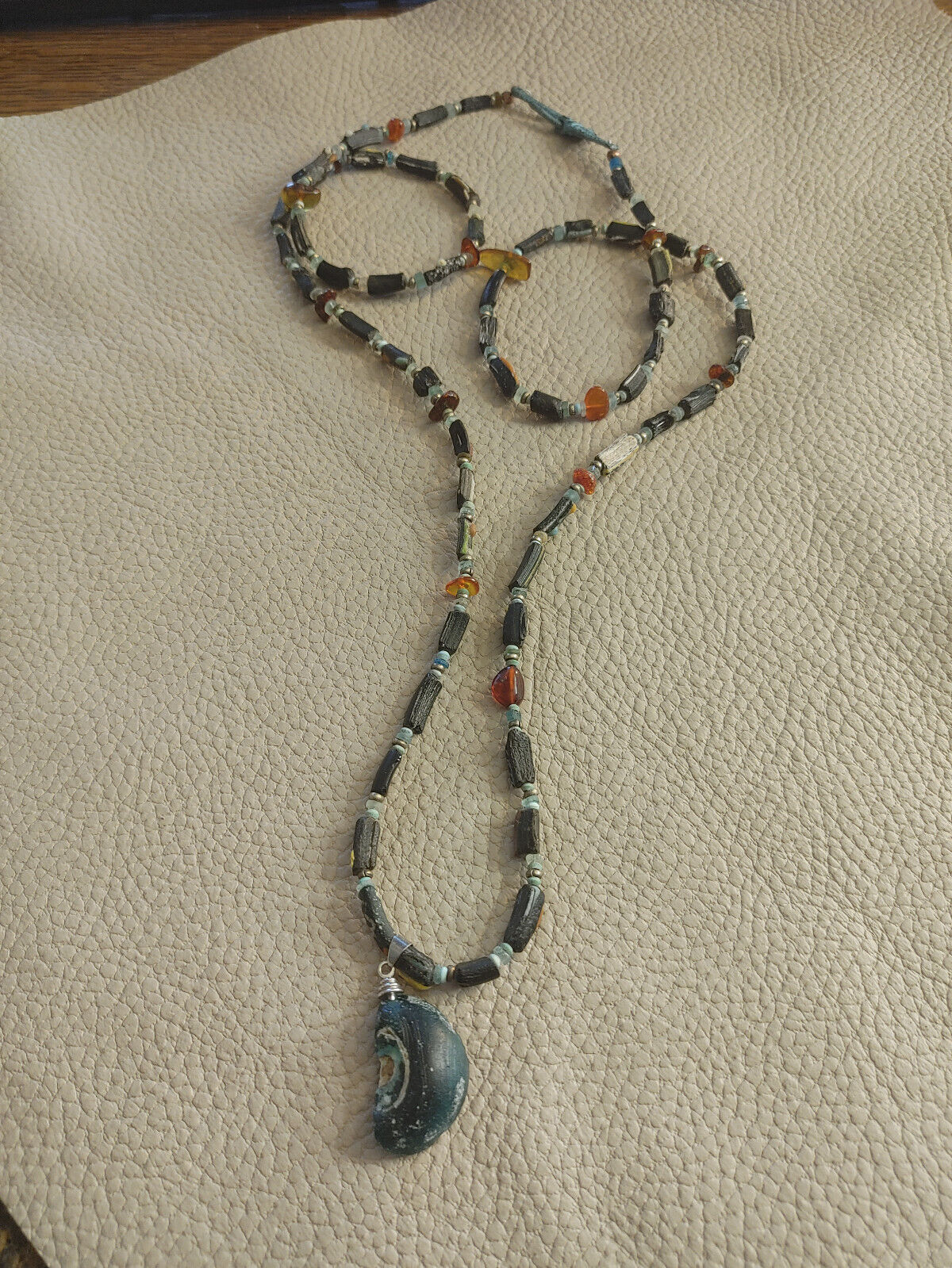 Ancient Roman Glass and Amber Bead Necklace - Authentic Roman Artifacts