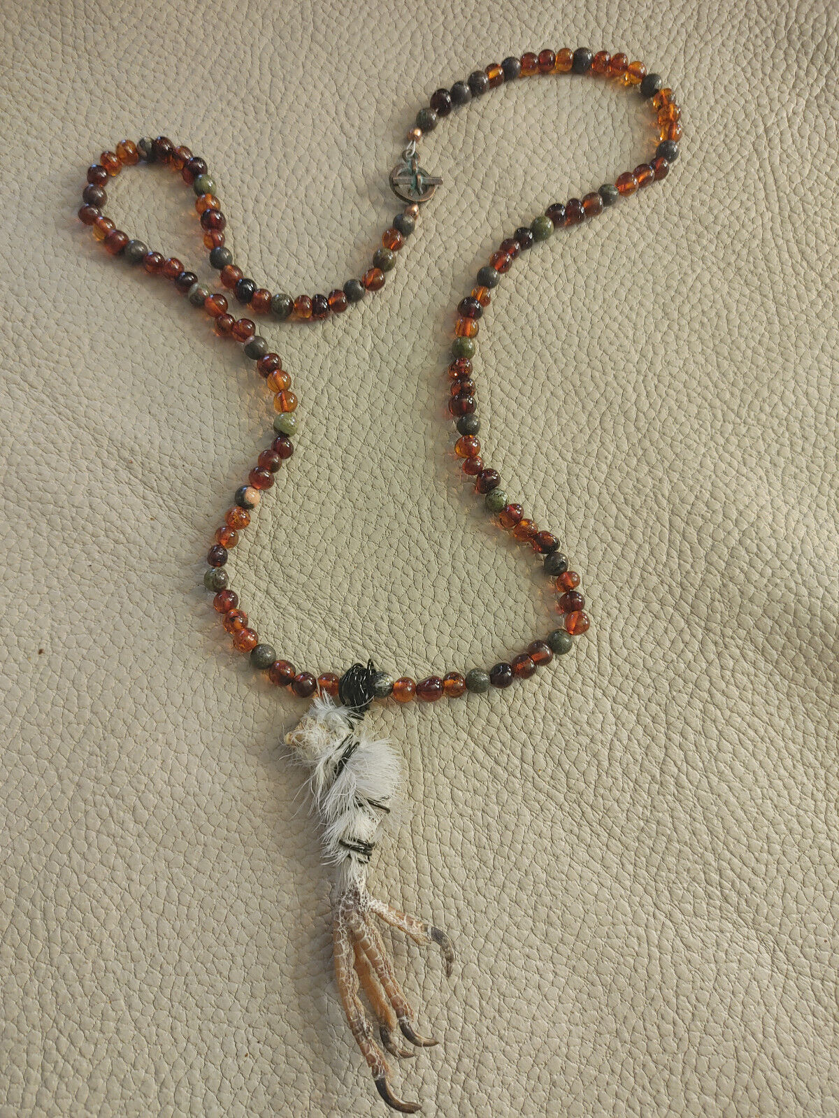 Ethically Sourced Partridge Bird Foot Necklace - Baltic Amber Beads