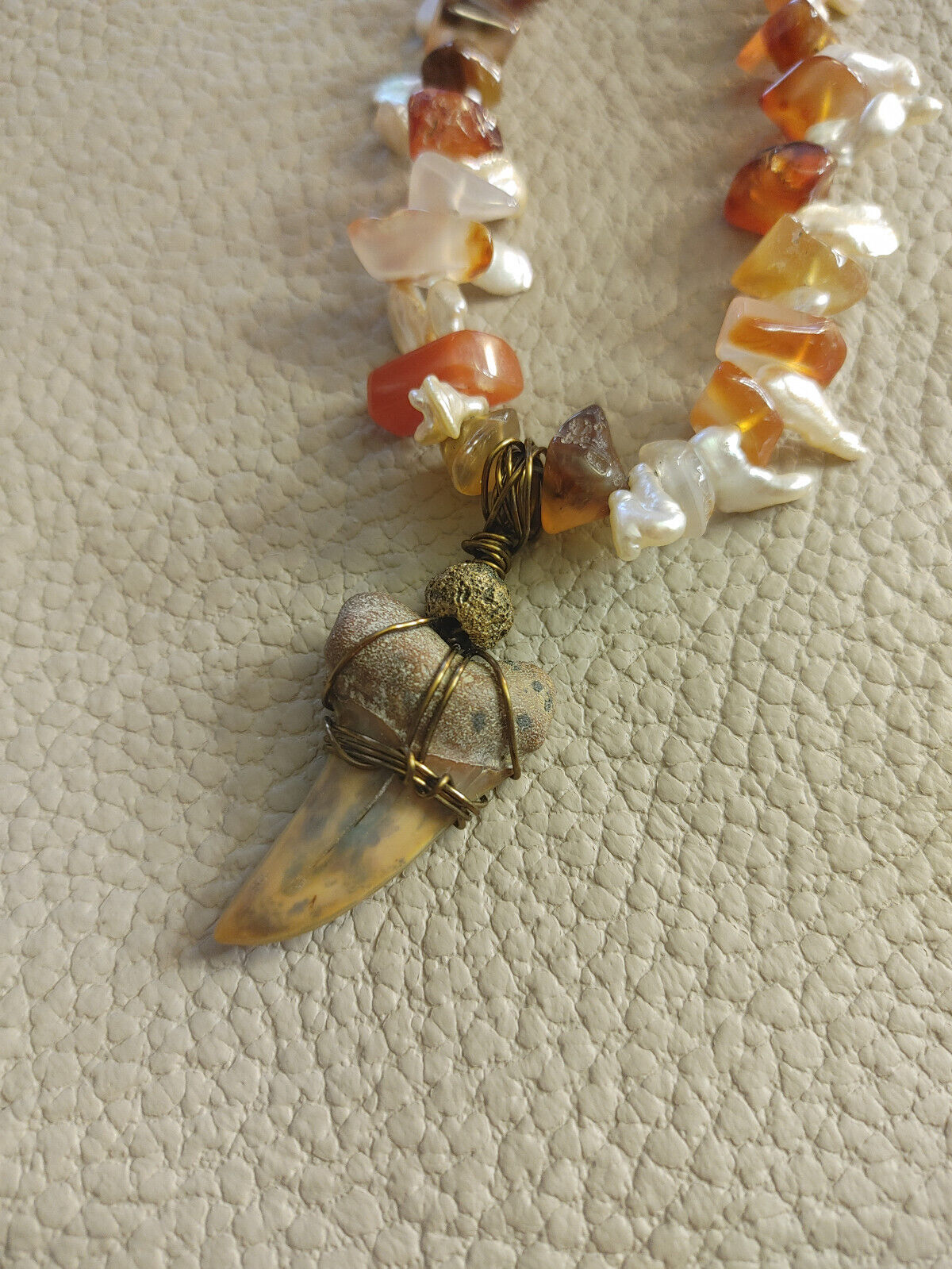 Sea Goddess Shark Tooth and Viking Bead Necklace - Baltic Amber