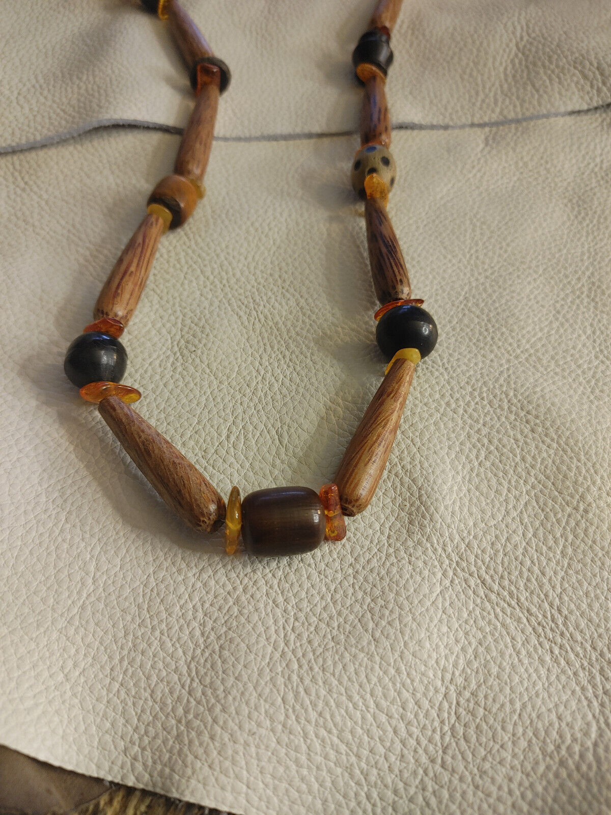 Water Buffalo Horn and Baltic Amber Necklace - Natural Coconut Shell Accents