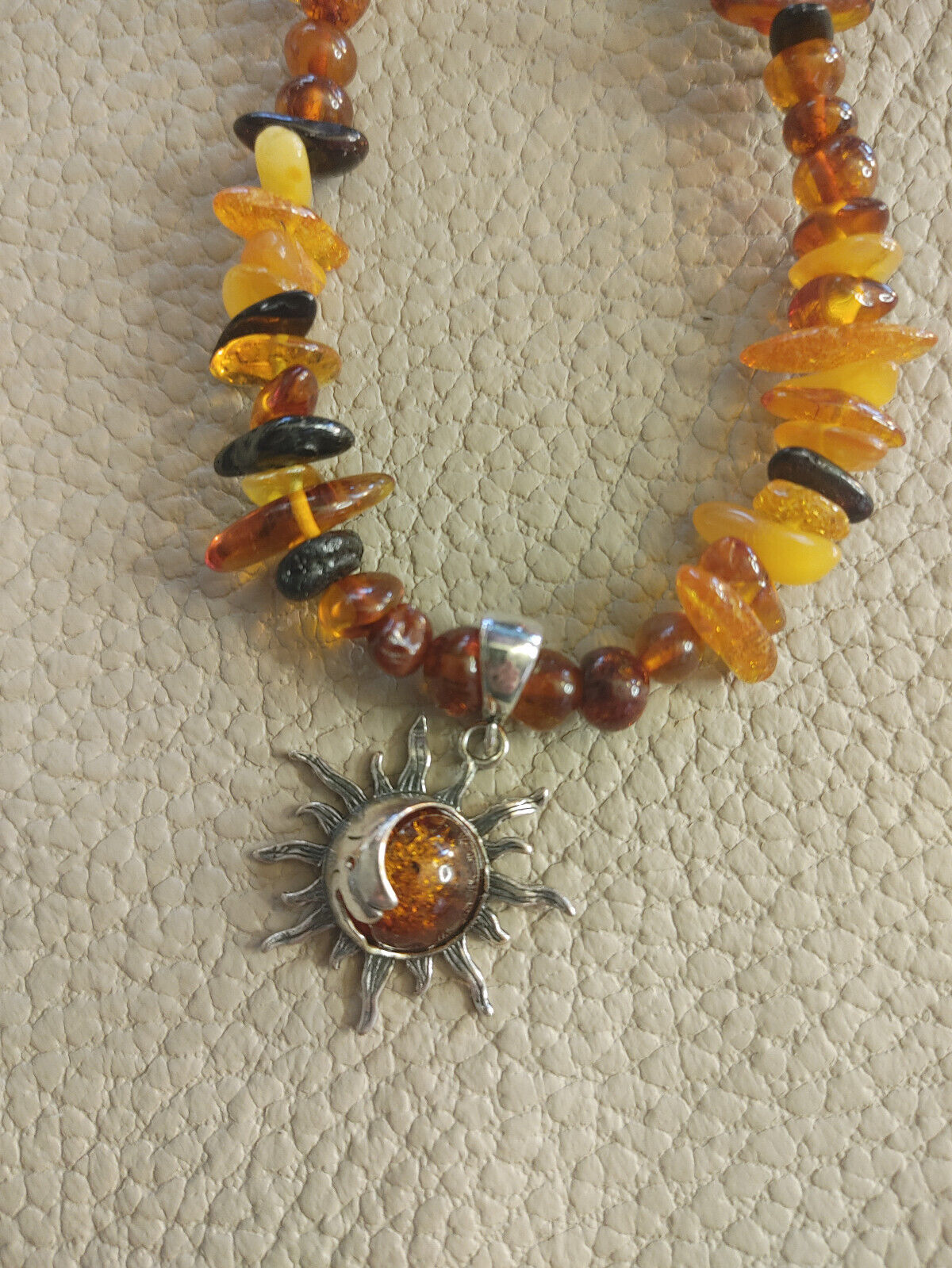 Baltic Amber Sun and Moon Pendant Necklace - Sterling Silver from Danzig