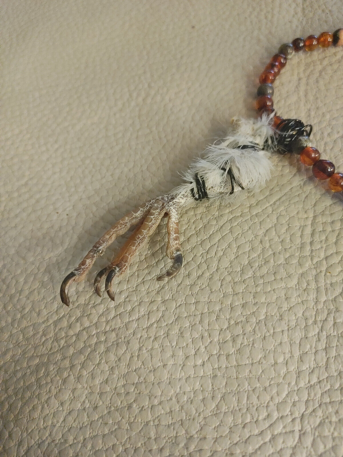 Ethically Sourced Partridge Bird Foot Necklace - Baltic Amber Beads