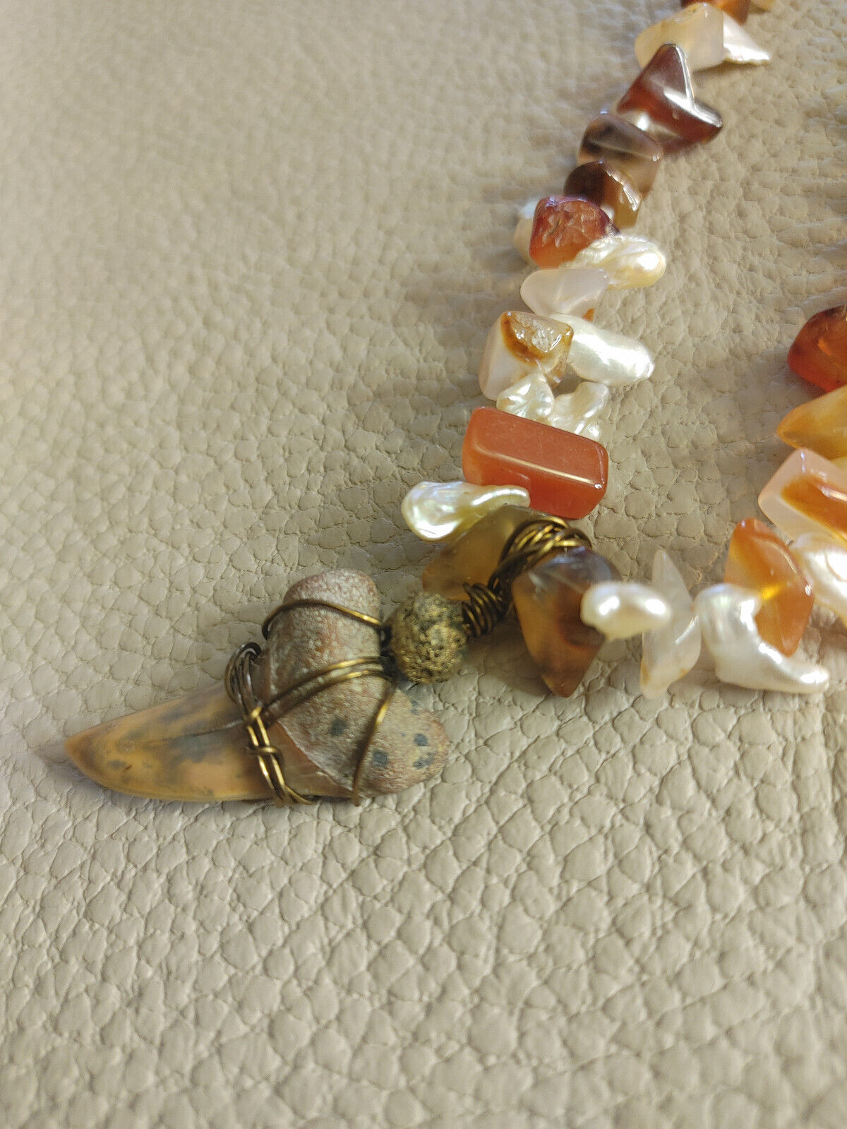 Sea Goddess Shark Tooth and Viking Bead Necklace - Baltic Amber