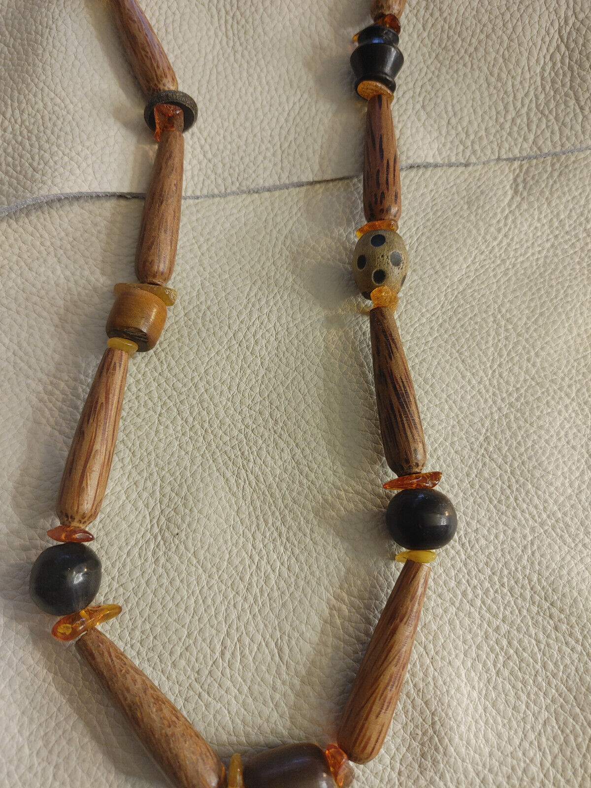 Water Buffalo Horn and Baltic Amber Necklace - Natural Coconut Shell Accents