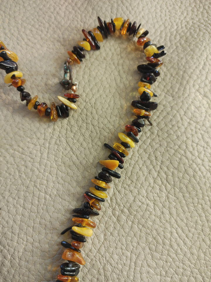 Exquisite Aegirine and Baltic Amber Necklace - Bronze-Wrapped African Microcline