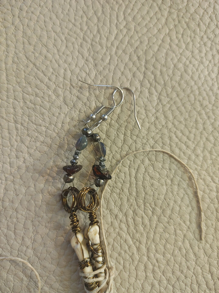 Red Fox Bone Earrings with Baltic Amber and Black Diamonds - Ethically Sourced