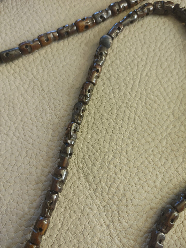 Extra Long Indonesian Amber and Tibetan Skull Necklace - Handmade Bone Beads