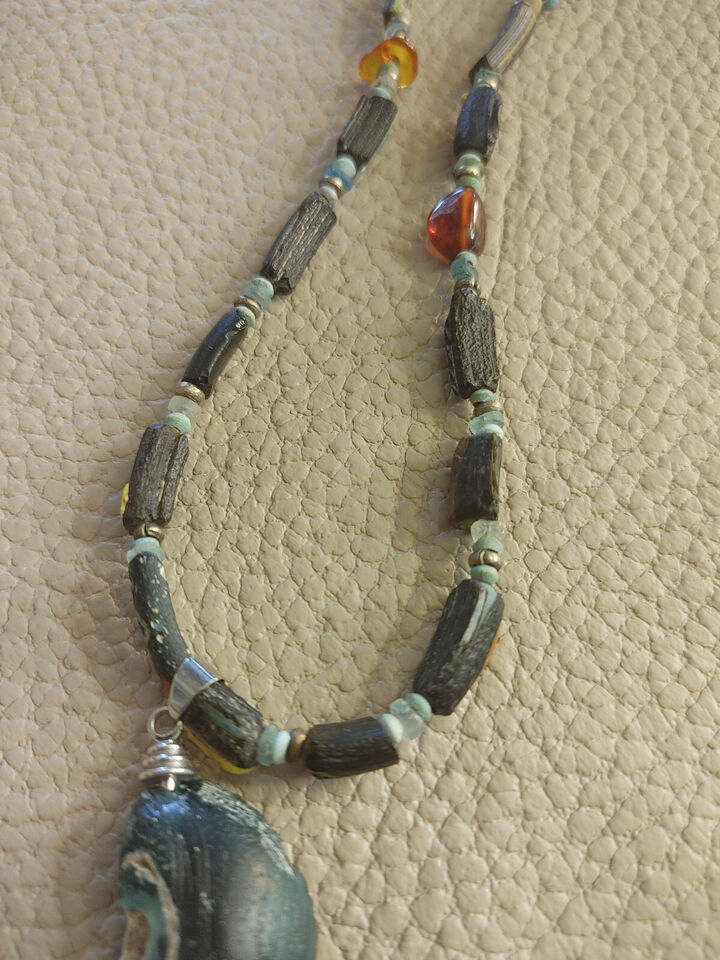 Ancient Roman Glass and Amber Bead Necklace - Authentic Roman Artifacts