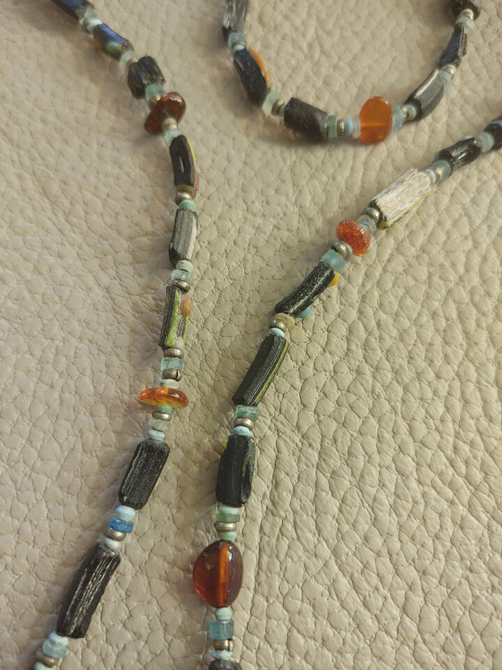 Ancient Roman Glass and Amber Bead Necklace - Authentic Roman Artifacts