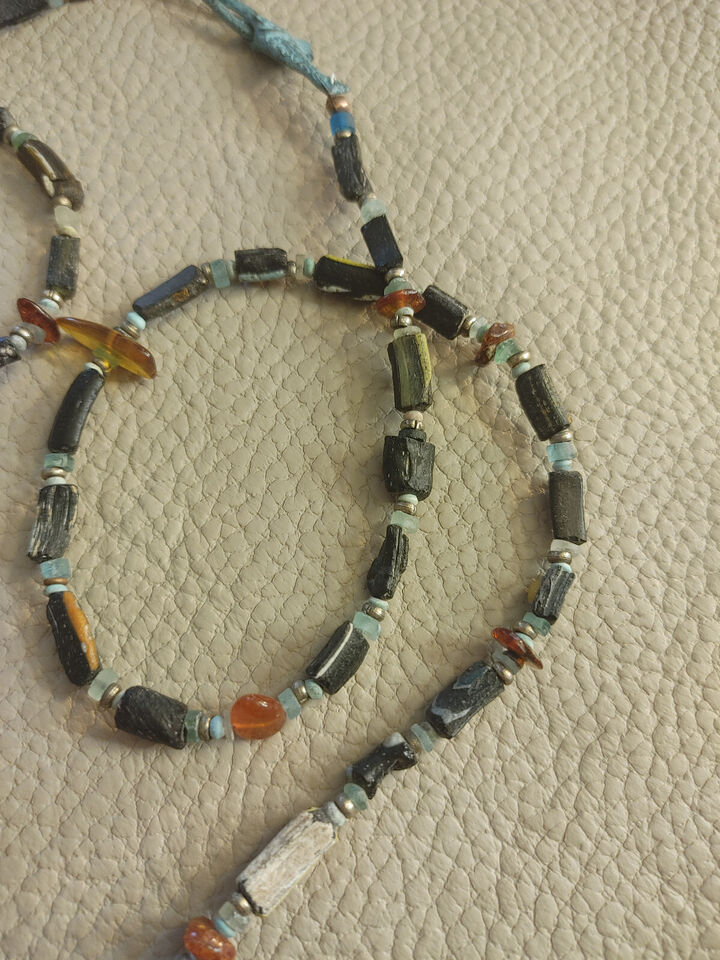 Ancient Roman Glass and Amber Bead Necklace - Authentic Roman Artifacts