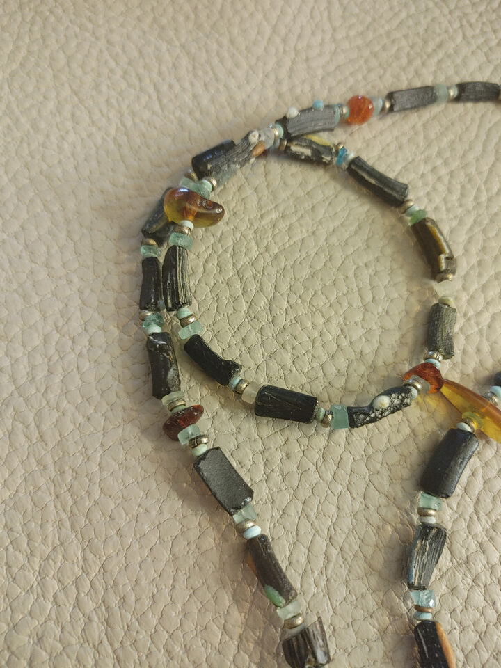 Ancient Roman Glass and Amber Bead Necklace - Authentic Roman Artifacts