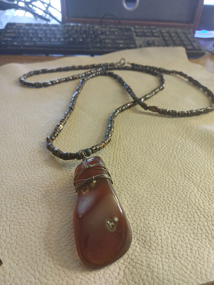 Extra Long Indonesian Amber and Tibetan Skull Necklace - Handmade Bone Beads